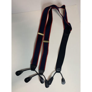 Pelican USA Suspenders Red Blue Stripe Brown Leather Button Braces Unworn NWOT